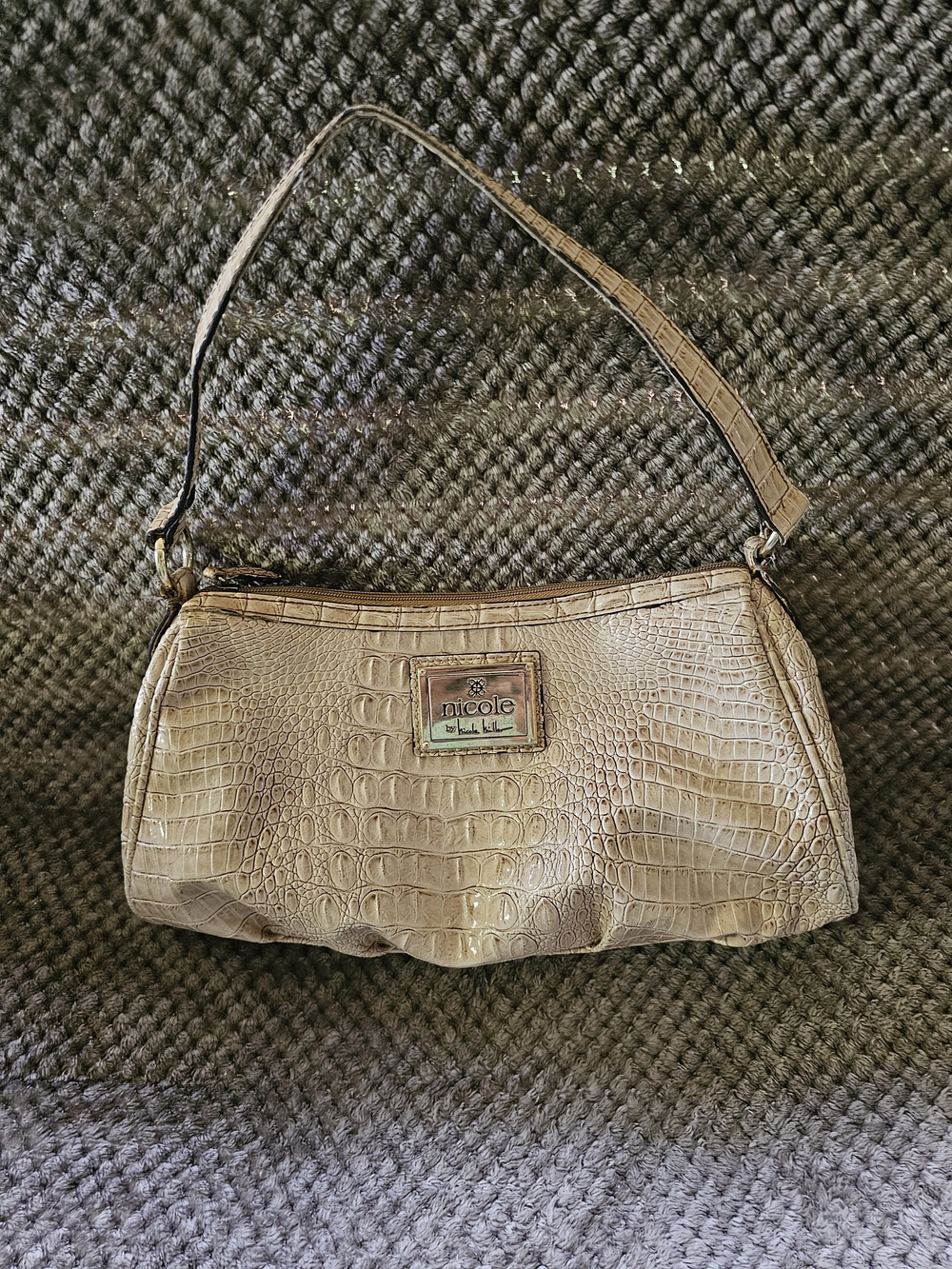 Nicole by Nicole Miller Taupe Croc-Embossed Shoulder Bag